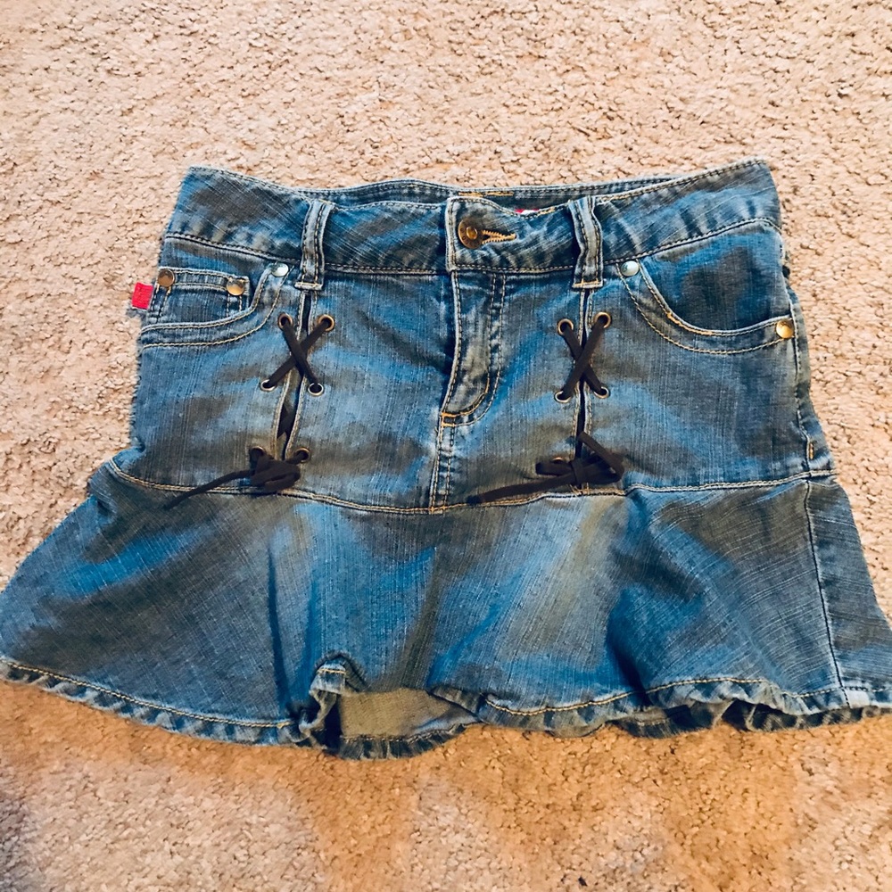 Bongo pleated denim skirt with lace up details